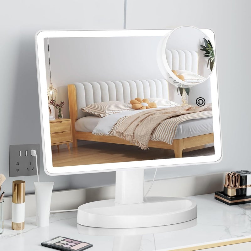 Funtouch Large Lighted Vanity Makeup Mirror with 88 LED, 360 Rotation Touch Screen, 10X Magnification Portable Tabletop Cosmetic Make Up Mirror - Image 1